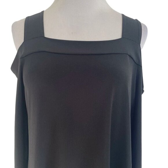 Clara Sunwoo Size Small  Top Blouse Black Cold Shoulder Slinky Liquid - Picture 2 of 7